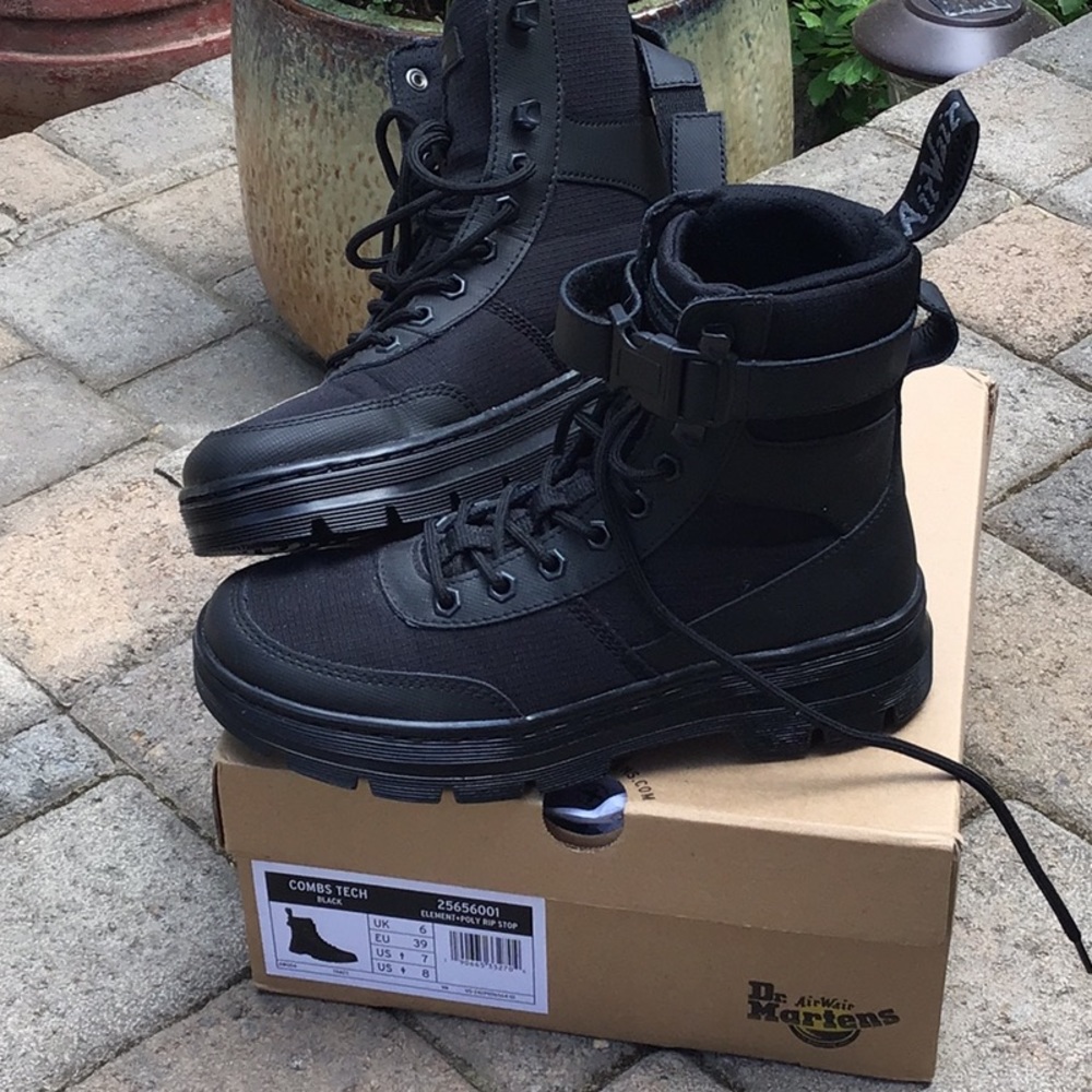 Futuristic Black Dr. Martens Combs Tech Combat Boots